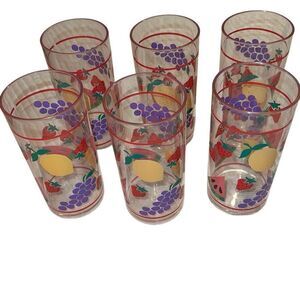 Leahy Designs Multicolor Fruits Tall Plastic Drinking Glasses Set of 6